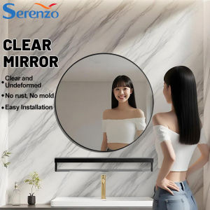 SERENZO Bathroom Mirror with Rack Wall Mounted Round Mirror Shelf/Mirror Hanging Mirror