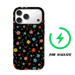 Black Tiny Color Floral Phone Case for iPhone 18 17 16 15 14 13 12 11 Air Pro Max Plus Double-layer Cover