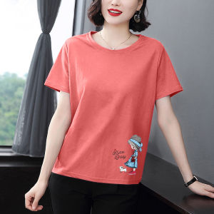 Middle-Aged and Elderly Pure Cotton Short-Sleeved Womens T-Shirt Summer 2024 New Half Sleeve Stylish Niche Style Thin Cotton Mom Wear