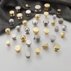 Brass Furniture Handles for Cabinets and Drawers Golden Bright Round Brushed Nordic Luxury Wardrobe Dresser Pull Door Knobs
