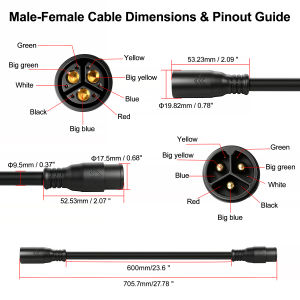 11AWG EbiKE Motor Cable Motor Extension Cord Female Connector and Male Connector Confirm the Connector Dimensions