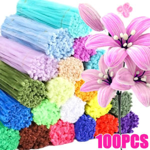 100Pcs DIY Plush Chenille Sticks Stem Pipe Cleaners Plush Tinsel Stems Wired Sticks Kids Educational DIY Craft Supplies Toys