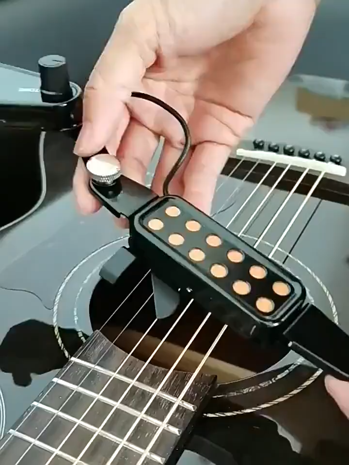 PLAYOU 12-hole Acoustic Guitar Sound Hole Pickup Magnetic Transducer with Tone Volume Controller Audio Cable