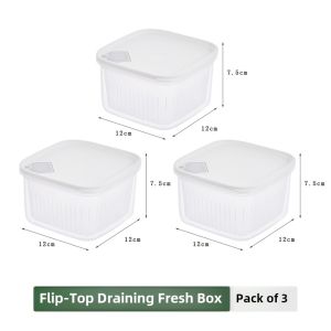 Food Grade Kitchen Storage Box Cucumber Garlic Onion Herb Sealed Refridgerator Organizer Drainable Pantry Container for Home Use