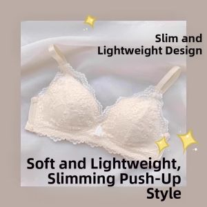 Wireless Thin Womens Bra Gather Small Breasts Prevent Sagging Summer Season 3/4 Cup Lace Design Fixed Strap Back Three Rows Buckle