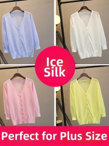 LUQIAN | Slim Fit Lightweight Knit Cardigan Large Size 3/4 Sleeve Air Conditioning Shirt