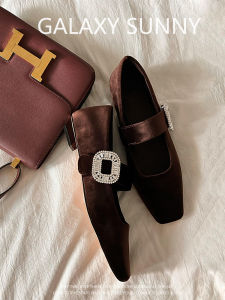 Elegant French Style Diamond Embellished Mary Jane Shoes Leather Upgraded Version Low Heel Simple Mouth Single Shoes