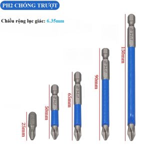 Mũi vít PH2 25/50/65/90/150mm chống trơn trượt từ tính chuôi lục giác 635mm đầu chữ thập - Túi Thợ HQ