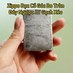 Bật Lửa Zippo Bạc Cổ Góc Bo Tròn Ruột Tráng Men Màu Đen Đáy Dập Đời 3 Gạch Xéo 1977 ( Tặng Phụ Kiện ) - Có Tem Đỏ