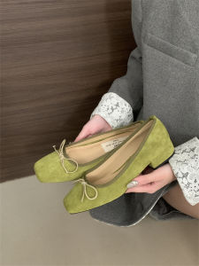 Spring Summer 2025 New Style Womens Ballet Flat Shoes Anti-Fur Square Head Flat Bottom Butterfly Knot Commuter OL Grandmother Shoes