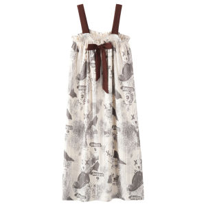 miiow | Pure Cotton Summer Cat Woman Nightgown Princess Style Home Clothes Sleepwear Womens Outerwear Mid-Length Strap Nightdress