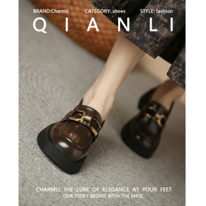 Qianli Womens Thick Heel Loafers Soft Bottom Classic British Style Versatile Flats Retro Shoes Spring 2023 Fashion Casual Sneakers