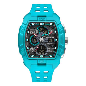 OFNS Casual Waterproof Mens Dual Display Watch TPU Large Dial Luminous Chronograph Calendar Outdoor Sport Wristwatch