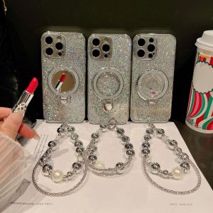 【ฮอต】เคสโทรศัพท์ IMD เงินแวววาวเคลือบอิเล็คโทรเพลทพร้อมขายึดและสร้อยข้อมือสำหรับ iPhone 11 12 13 14 15 16ซีรีส์