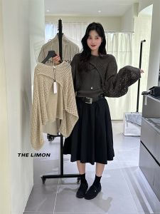 Lemon Green Tea Gentle Wind Cross Design Hollow Cover up Set Womens Autumn Style Vest Two-Piece Suit Casual Wear for Adults