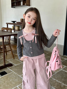 เสื้อยืดผู้หญิงฤดูใบไม้ผลิและฤดูใบไม้ร่วงสำหรับเด็กผู้หญิง ติดโบว์ผีเสื้อ เสื้อเชิ้ตชั้นใน เสื้อยืดผู้หญิงสไตล์เกาหลี เสื้อผ้าเด็ก