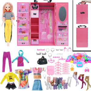 Handmade Doll Wardrobe Dream Clothes Special Large Dollhouse Furniture Toy Hanger Accessory Doll Clothes Shoe Cabinet