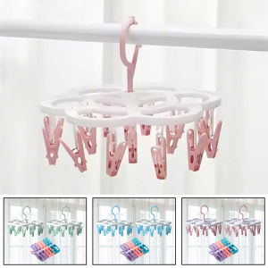 16-Clips Folding Clothes dryer Hanger Children Adults Clothes Dryer Windproof Socks Underwear Plastic Drying Rack Organizer