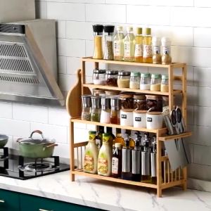 F&F:Bambusa Kitchen rack/rak dapur/spice rack/kitchen rack organizer/seasoning rack