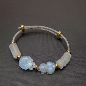 Q722 Vòng cáp lu thống ngũ điếu hồ ly tỳ hưu Moonstone Kim và Thuỷ - Phong Thuỷ TUDO P