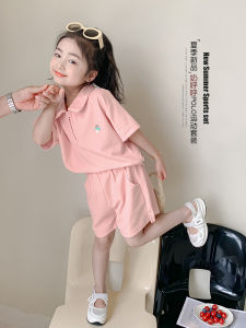 Girls Summer Sporty Thin Short Sleeve Polo Shirt T-Shirt Two-Piece Set Casual Leisure Childrens Clothing Set for Ages 3-9