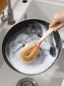 Kitchen Cleaning Brush Authentic Coconut Palm Pot Washing Supplies For Home Cookware Non-Stick Pan Long Handle Dishwashing Brush Pot Brush