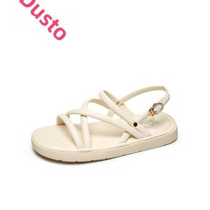 DUSTO Summer Fashion Simple Fairy Style Flat Heel Sandals Womens Shoes Buckle Strap Low Heel Thin Strap Casual Flats