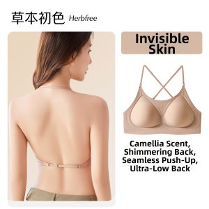Herbal Thin Strap Cross Back Comfort Bra Summer Small Bust Lifting Seamless Camellia Scent
