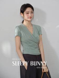 Green Tencel Wool Blend T-shirt V-Neck