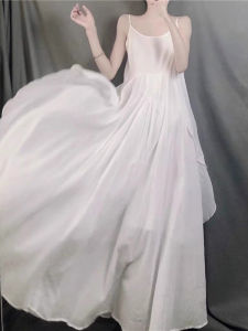 Big Sale Leak-Picking ~ Super Fairy Ruffles Large Swing Suspender Skirt High Waist Asymmetrical Fairy Long Skirt Cotton and Linen Dress