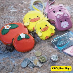 กระเป๋าสตางค์น่ารัก แพ็คคู่ ใส่บัตร ใส่เหรียญ หนังวัวแท้เย็บมือ ทั้งใบ