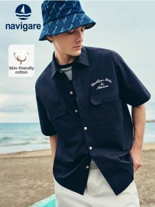 Navigare | Loose Short Sleeve Shirt Navy Blue