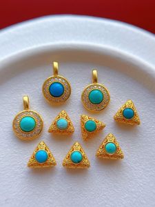 925 Antique Silver Plated Golden Accessories Natural Turquoise Spacer Beads Drop Earrings DIY Bracelet Stringing Charms Pendants