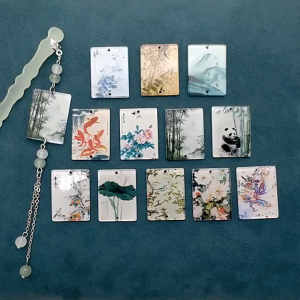 (5 cái)Phiến treo thư pháp gắn trâm nhiều mẫu Nguyên liệu làm trang sức cổ trang Nguyên liệu DIY