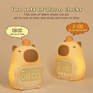 Cute Rechargable Digital Alarm Clock Night Light Touch Snooze Always-on Display Desktop Table Clock 12/24H Alarm Music LED Clock