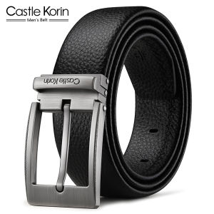 Business Casual Mens Belt Pure Top Layer Cowhide Litchi Pattern Buckle Leather Waist Belt Fashionable Youth Style
