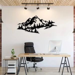 1pc Rust-Resistant Metal Mountain View Decor Black Wall Art for Indoor and Outdoor Home Walls Stylish and Durable Accent
