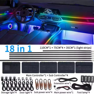 6/10/14/18/22 in 1 Led Car Hidden Ambient Light Symphony RGB 64 Color Bluetooth APP Interior Acrylic Matt Black Strip Backlight