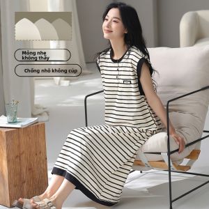 MiiOW | Váy ngủ cotton mỏng không tay mùa hè dành cho nữ có đệm ngực Quần áo mặc nhà phong cách đơn giản mùa hè 2025 Váy ngủ cotton nguyên chất