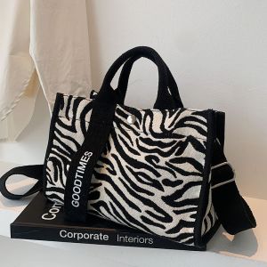 Texture Zebra Pattern Women One-Shoulder Crossbody Handbag New Large-Capacity Brand Canvas Wild Western Style