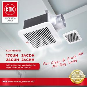 KDK 17CUH Ceiling Mounted Ventilating Fan Super Quiet Series (White) - Long Life Easy Installation One Speed Super Low Noise Highly Efficient Standard Series (GET NOW)(KIPCOL)