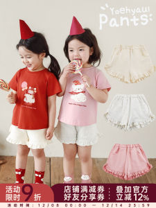 Sweet Cute Girls Pure Color Lace Shorts Summer Spring Loose Cool Pants Casual Style mid Waist Elastic Belt Cotton Blend