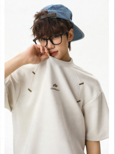 Wood soon | Structural Stitch Design Letter Printed Loose Matching Short Sleeve T-Shirt