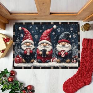 VIKAMA Three Gnomes Hot Cocoa Door Mat Christmas Print Entryway Rug Non Slip For Front Door Indoor Outdoor Cozy Decor