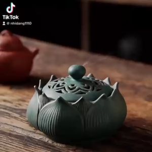 Lư xông đốt trầm hương hoa sen Vạn An Home bằng gốm sứ có miếng lót chống cháy dùng xông nhà tẩy uế mang đến may mắn bình an tài lộc