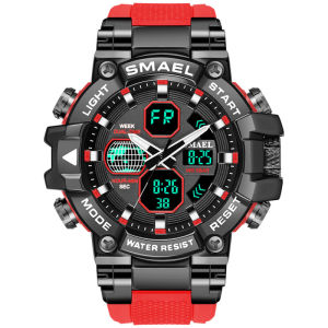 SMAEL Black Knight Student Mens Watch Dual Display Electronic Fashionable round Face Waterproof PU Strap Alloy Case