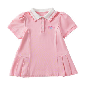 Bepi 2025 Autumn New College Style Short Sleeve Polo Skirt Cool Skin-friendly Childrens Clothing Cotton Blend Fabric