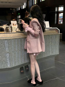 Pink Oversize Suit Jacket Womens Casual Shoulder Pad Design Spring Autumn New Style Commute Wind Loose Fit Long Sleeve