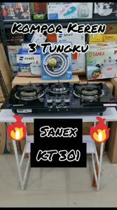 SANEX Kompor Tanam & Meja Kaca 3 Tungku 2 In 1 Marble Series SN-KT301 Api Tornado Warna Hitam & Putih Marmer