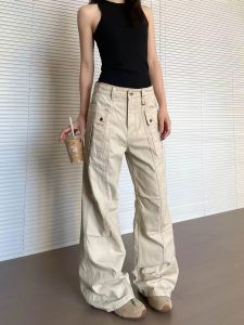 Quần Dài Công Sở Nhiều Túi Phong Cách Mỹ Cổ Điển Cho Nữ Quần Dài Ống Đứng Rộng Rãi Thường Ngày Có Túi Quần Dài Công Sở